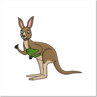 Cute happy Australian kangaroo illustration Posters and Art